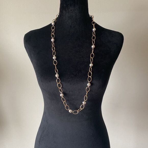 Liz Claiborne Silver & Gold Tone Station Necklace - Picture 1 of 3